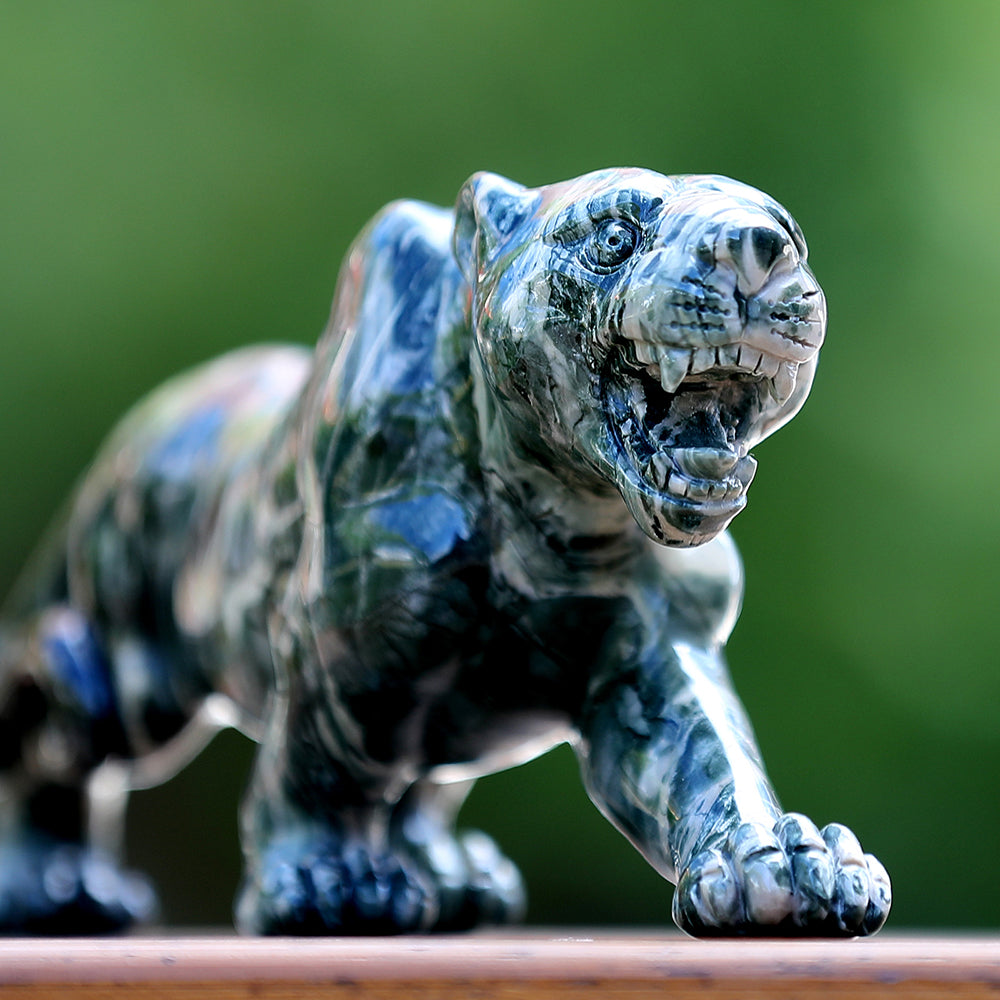 10" Kowloon Jade Tiger Carving Sculpture piece 3100401 view 5