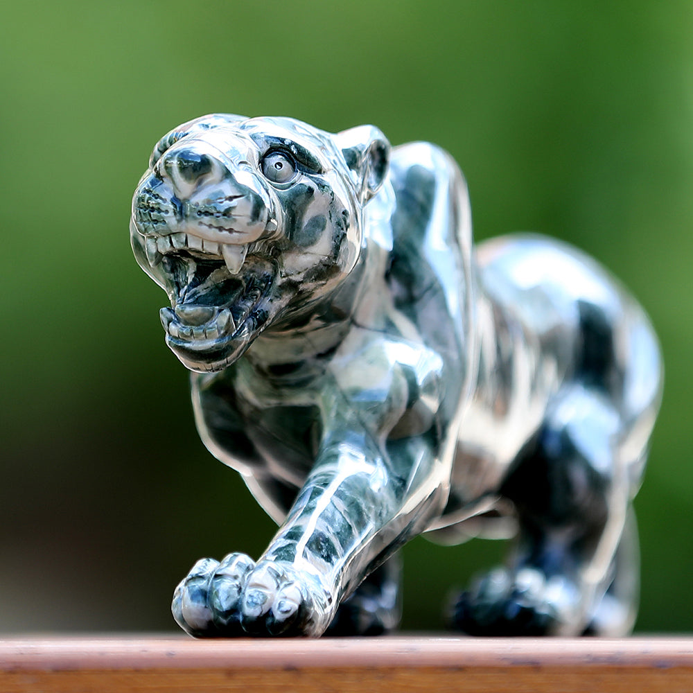 10" Kowloon Jade Tiger Carving Sculpture piece 3100401 view 7