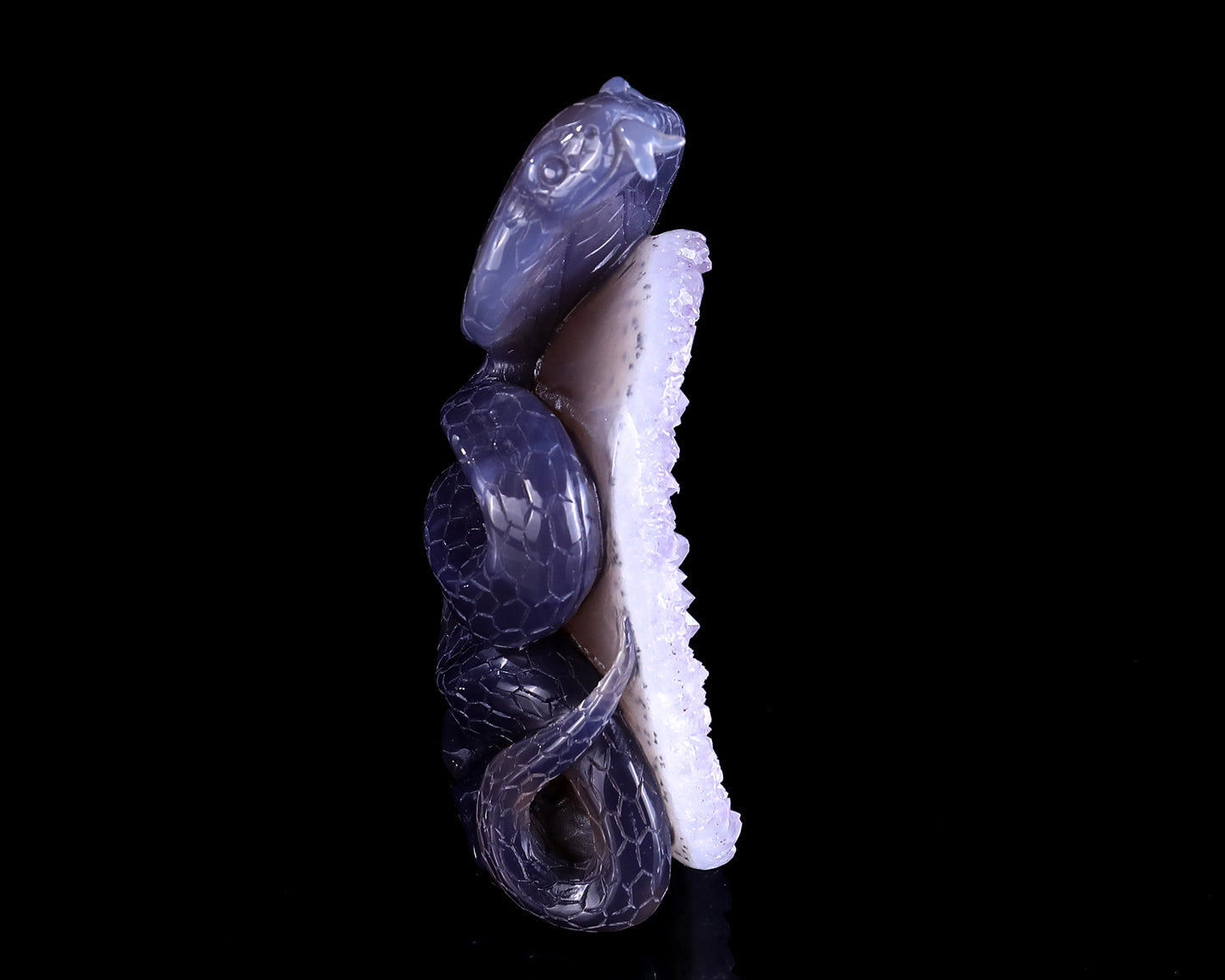 5.0" Geode Agate Hand Carved Crystal Snake Sculpture