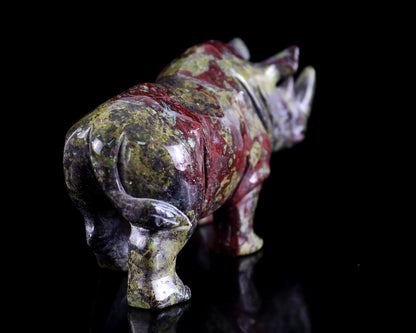 5.9" Dragon Blood Jasper Hand Carved Crystal Rhinoceros Sculpture