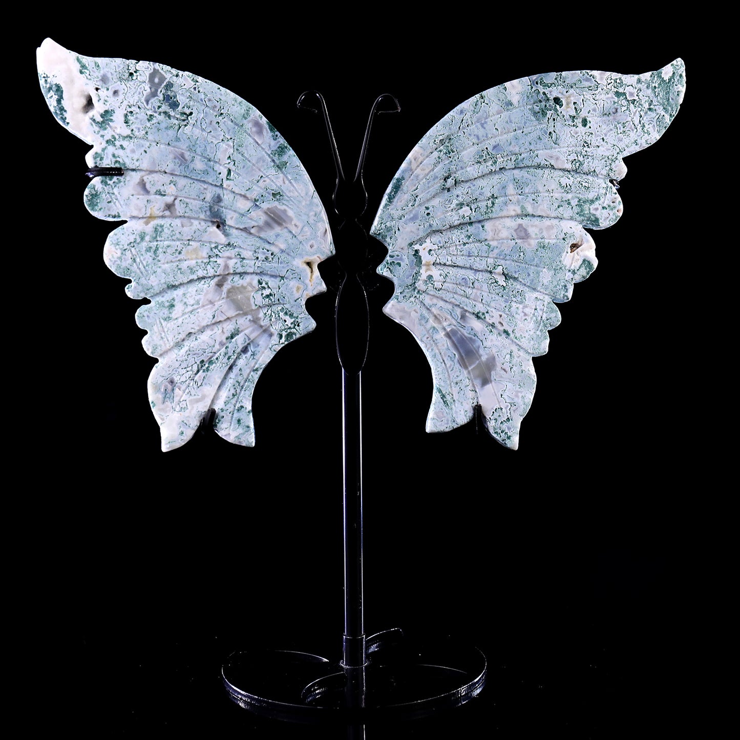 5.0" Moss Agate Hand Carved Crystal Butterfly Wings Sculpture Crystallumi