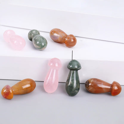 50mm Gemstone Hand Carved Crystal Mushroom Guasha Stick,Massage Tool