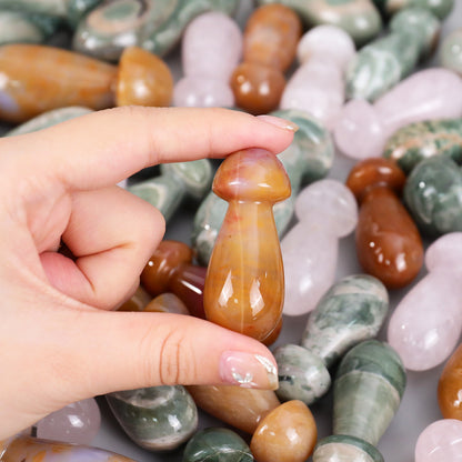 50mm Gemstone Hand Carved Crystal Mushroom Guasha Stick,Massage Tool