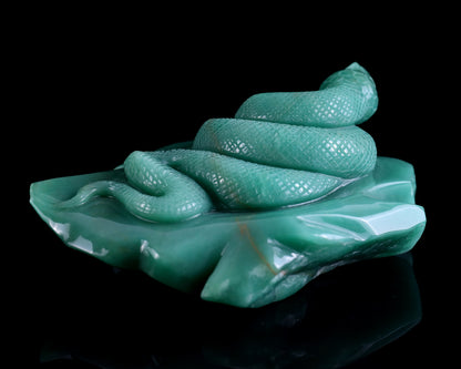 6.4" Green Aventurine Hand Carved Crystal Snake Sculpture