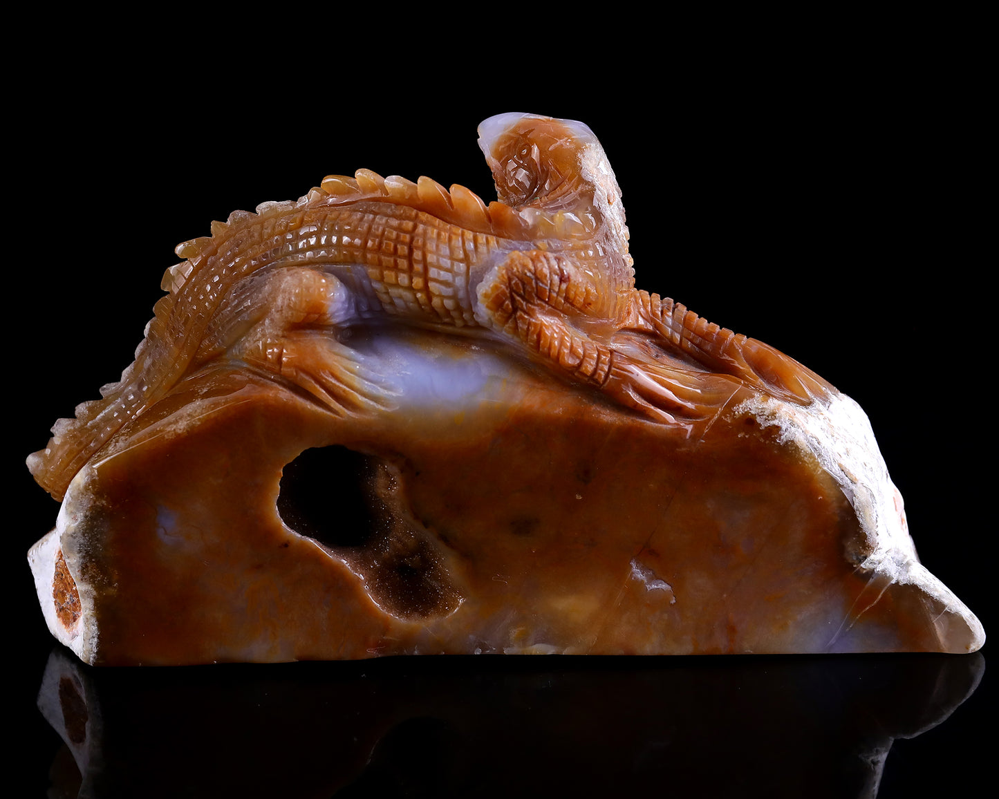 7.0" Chalcedony Hand Carved Crystal Lizard Sculpture