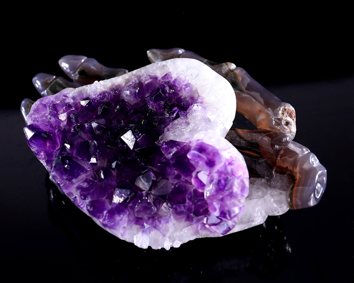 7.1" Amethyst Druse Agate Hand Carved Forever Love Hand Sculpture