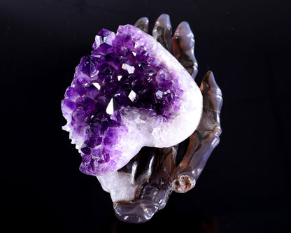 7.1" Amethyst Druse Agate Hand Carved Forever Love Hand Sculpture