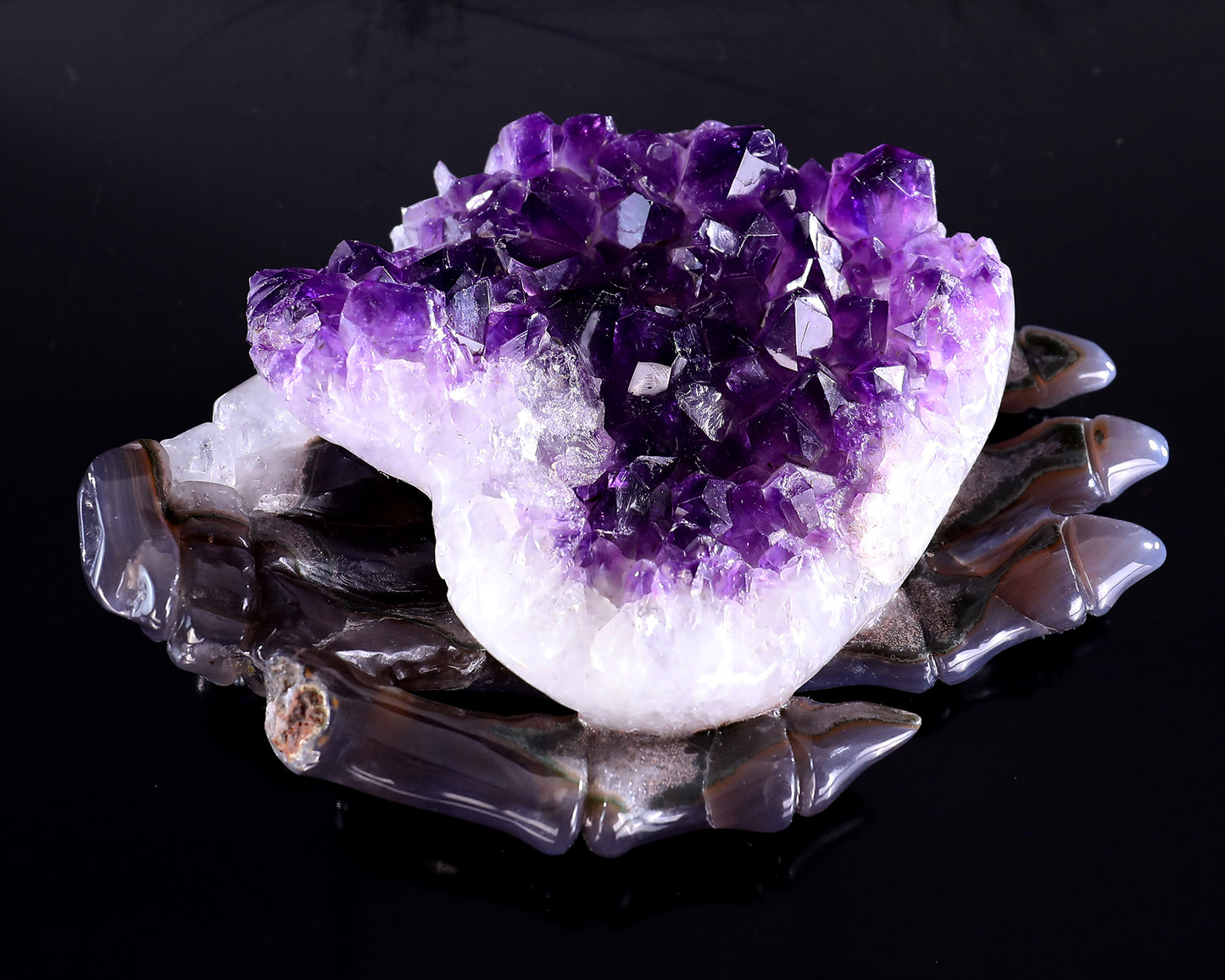 7.1" Amethyst Druse Agate Hand Carved Forever Love Hand Sculpture