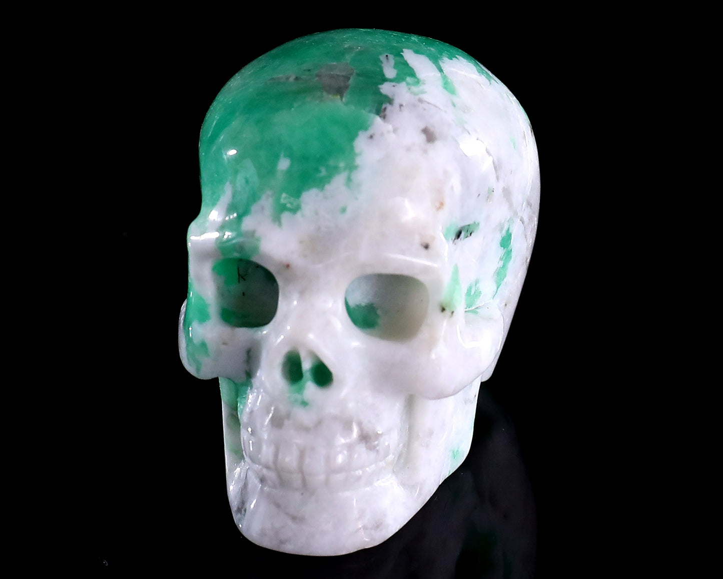 1.7" Emerald Hand Carved Crystal Realistic Skull Sculpture