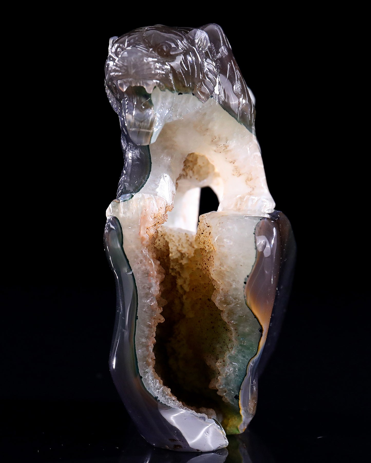 5.7" Geode Agate Hand Carved Crystal Tiger Sculpture