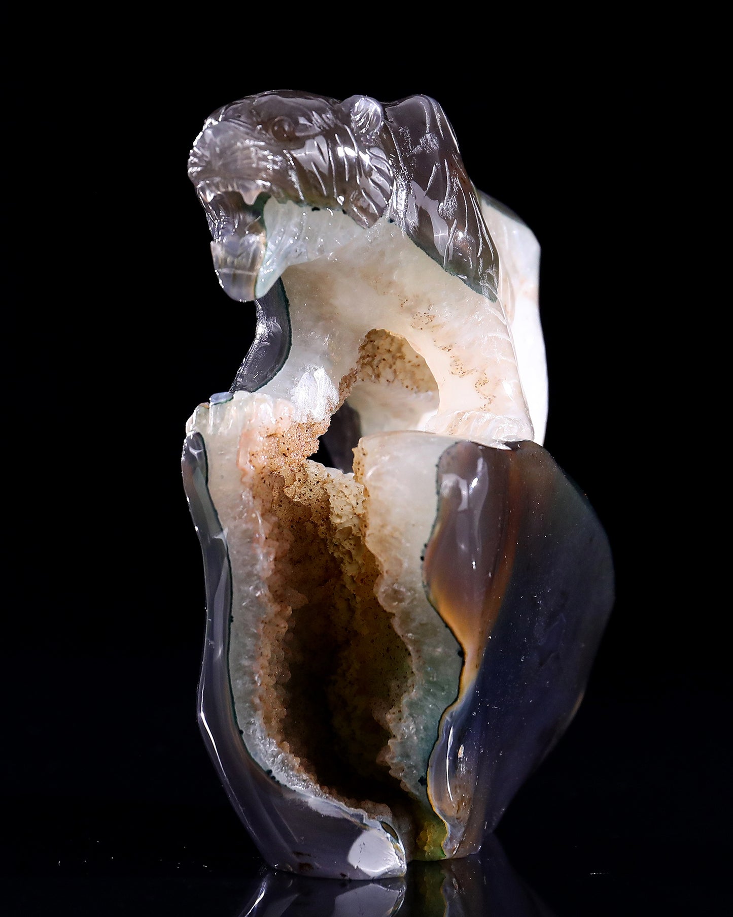 5.7" Geode Agate Hand Carved Crystal Tiger Sculpture