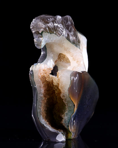 5.7" Geode Agate Hand Carved Crystal Tiger Sculpture