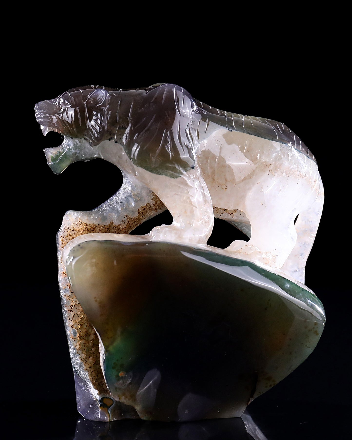 5.7" Geode Agate Hand Carved Crystal Tiger Sculpture
