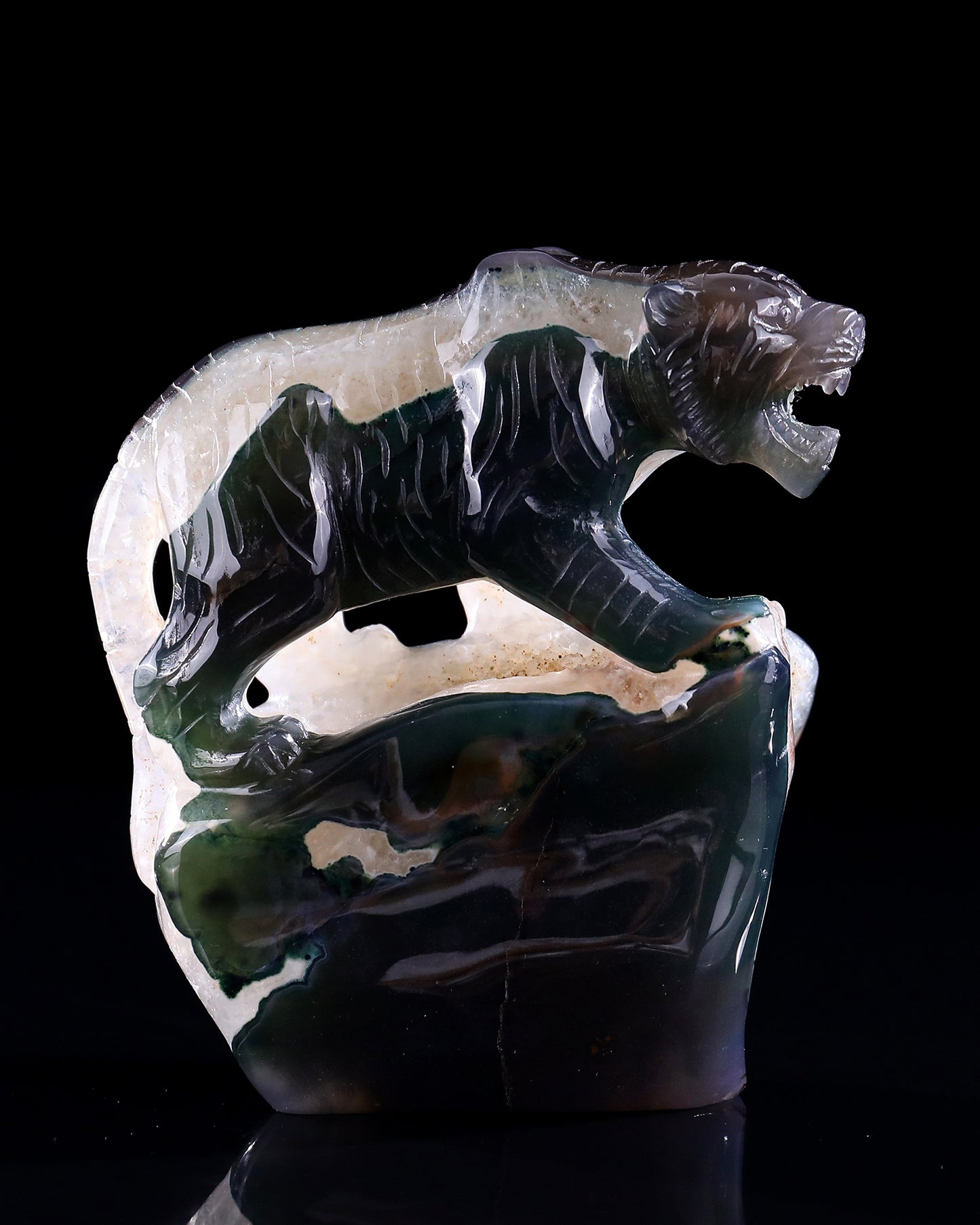5.7" Geode Agate Hand Carved Crystal Tiger Sculpture