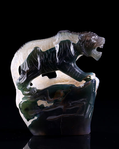 5.7" Geode Agate Hand Carved Crystal Tiger Sculpture