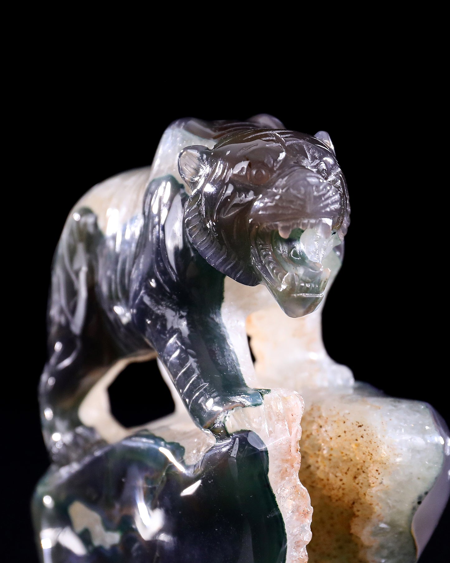 5.7" Geode Agate Hand Carved Crystal Tiger Sculpture