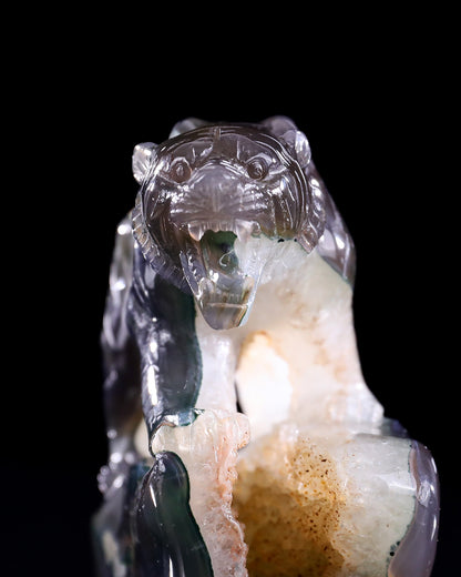 5.7" Geode Agate Hand Carved Crystal Tiger Sculpture