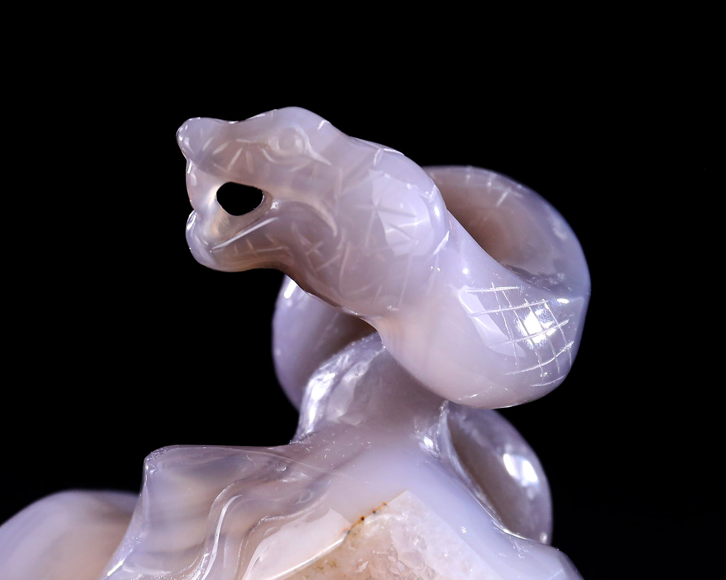 5.1" Geode Agate Hand Carved Crystal Snake Sculpture