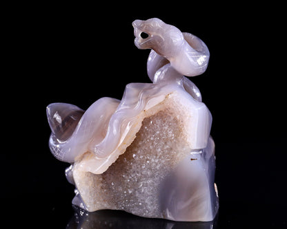 5.1" Geode Agate Hand Carved Crystal Snake Sculpture