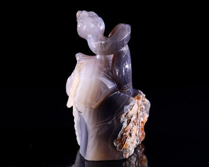 5.1" Geode Agate Hand Carved Crystal Snake Sculpture