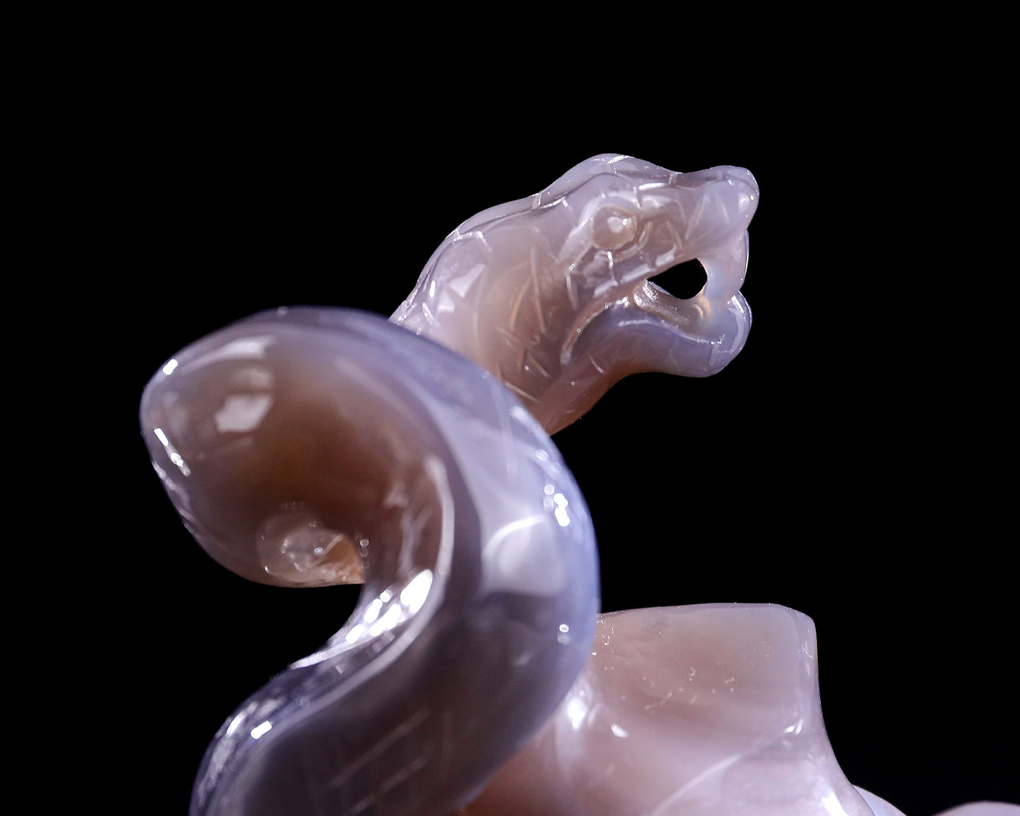 5.1" Geode Agate Hand Carved Crystal Snake Sculpture