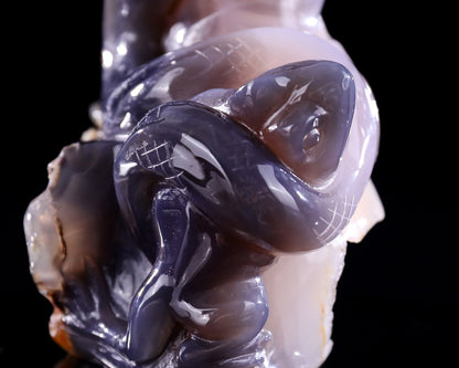 5.1" Geode Agate Hand Carved Crystal Snake Sculpture