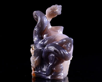 5.1" Geode Agate Hand Carved Crystal Snake Sculpture