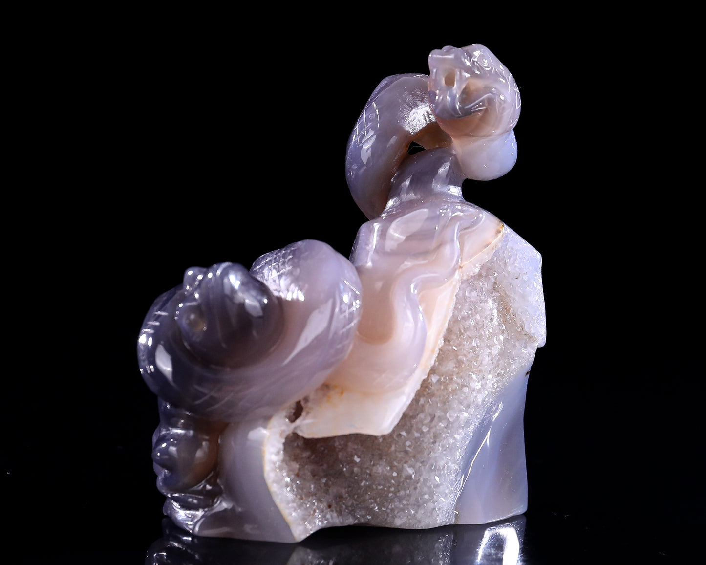 5.1" Geode Agate Hand Carved Crystal Snake Sculpture