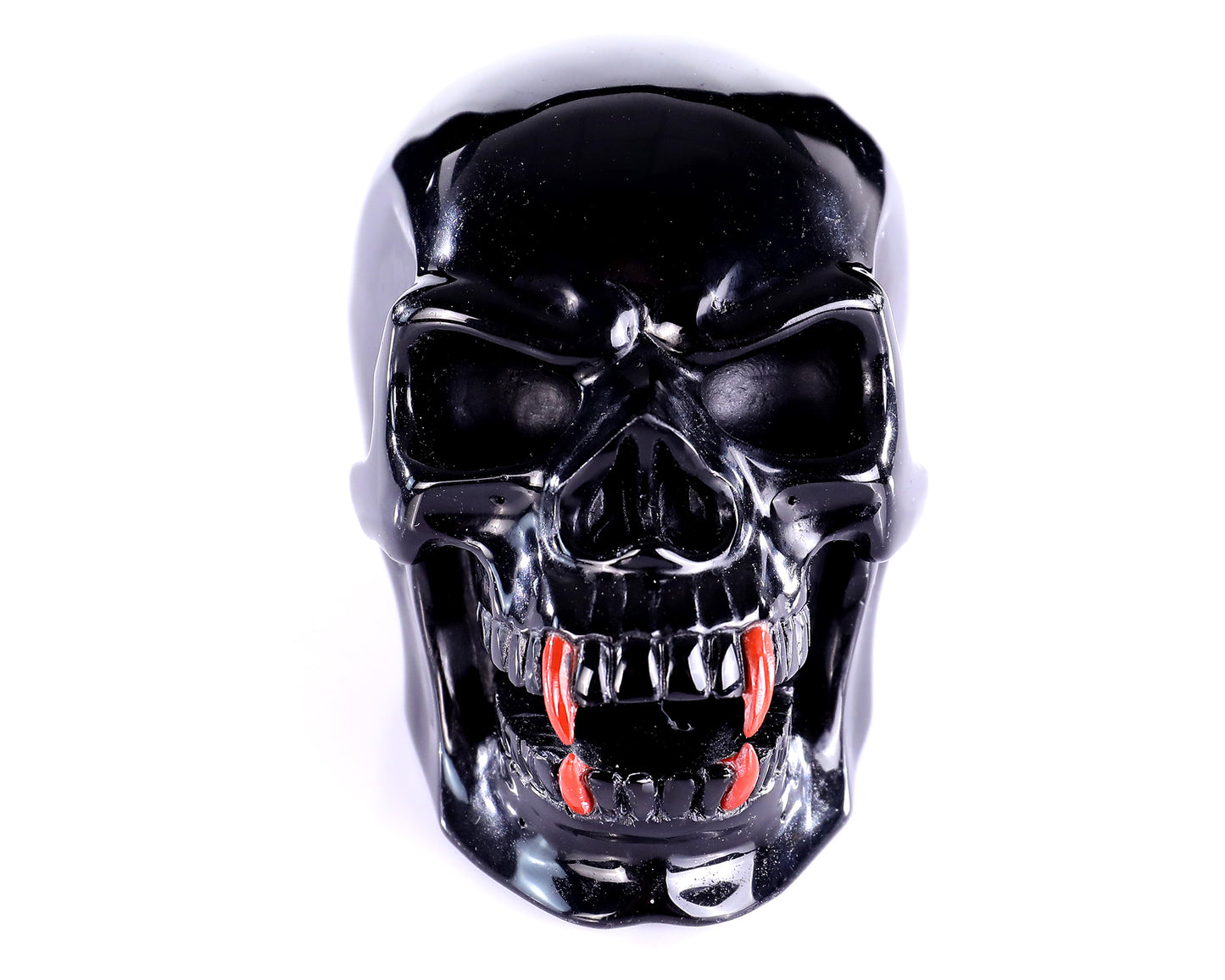 4.7" Black Obsidian Hand Carved Crystal Vampire Skull Sculpture