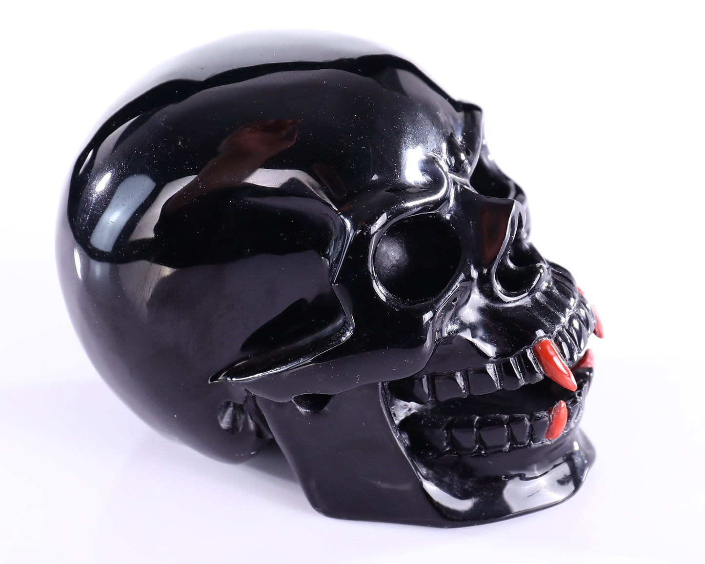 4.7" Black Obsidian Hand Carved Crystal Vampire Skull Sculpture