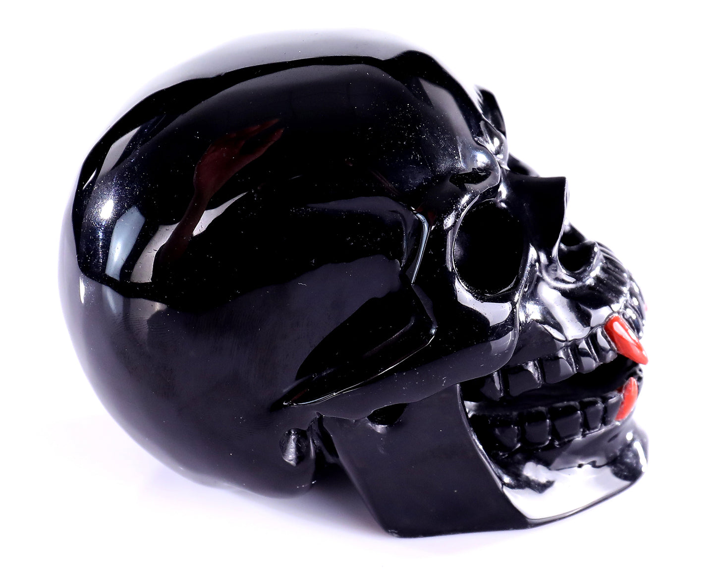 4.7" Black Obsidian Hand Carved Crystal Vampire Skull Sculpture