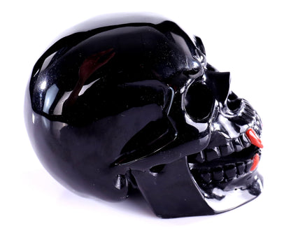 4.7" Black Obsidian Hand Carved Crystal Vampire Skull Sculpture