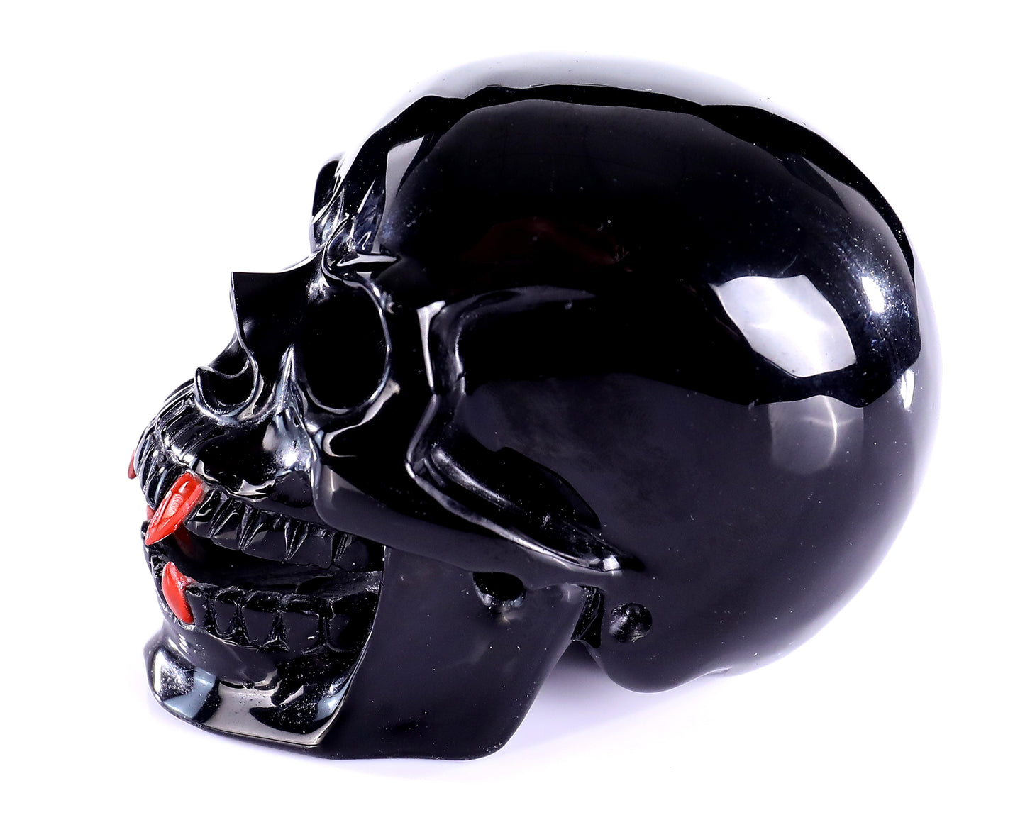 4.7" Black Obsidian Hand Carved Crystal Vampire Skull Sculpture