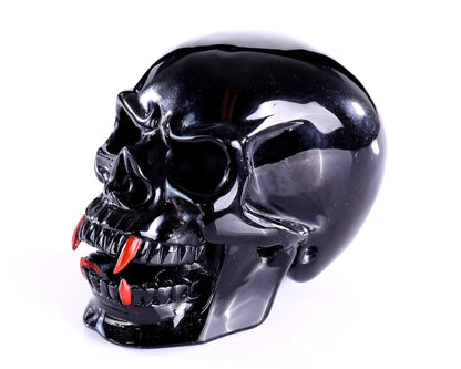 4.7" Black Obsidian Hand Carved Crystal Vampire Skull Sculpture