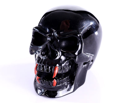 4.7" Black Obsidian Hand Carved Crystal Vampire Skull Sculpture