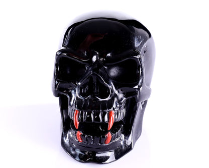 4.7" Black Obsidian Hand Carved Crystal Vampire Skull Sculpture