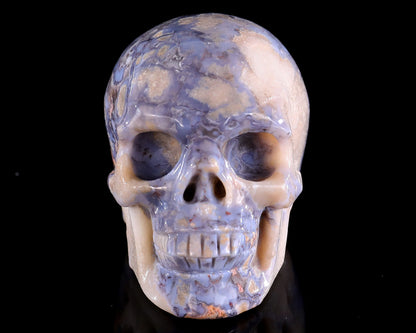 3.0" Blue Sakura Agate Hand Carved Crystal Realistic Skull Sculpture