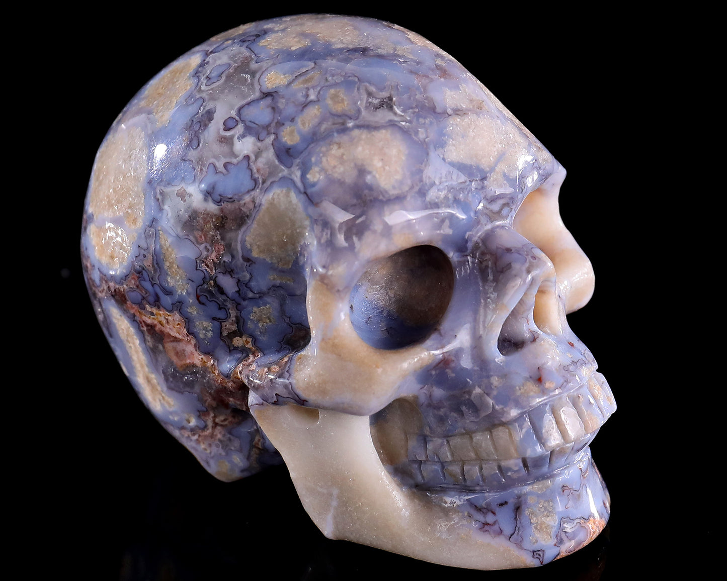 3.0" Blue Sakura Agate Hand Carved Crystal Realistic Skull Sculpture