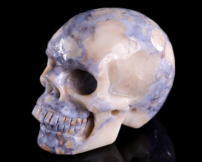 3.0" Blue Sakura Agate Hand Carved Crystal Realistic Skull Sculpture