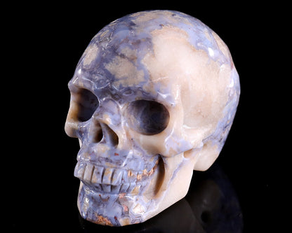 3.0" Blue Sakura Agate Hand Carved Crystal Realistic Skull Sculpture