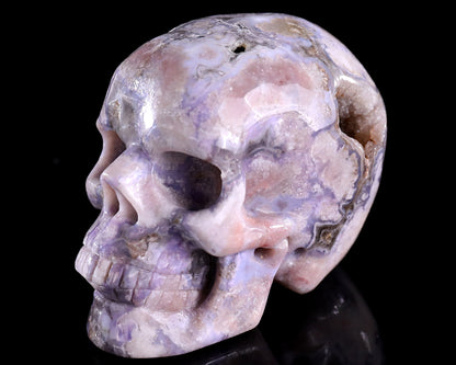 3.0" Blue Sakura Agate Hand Carved Crystal Realistic Skull Sculpture