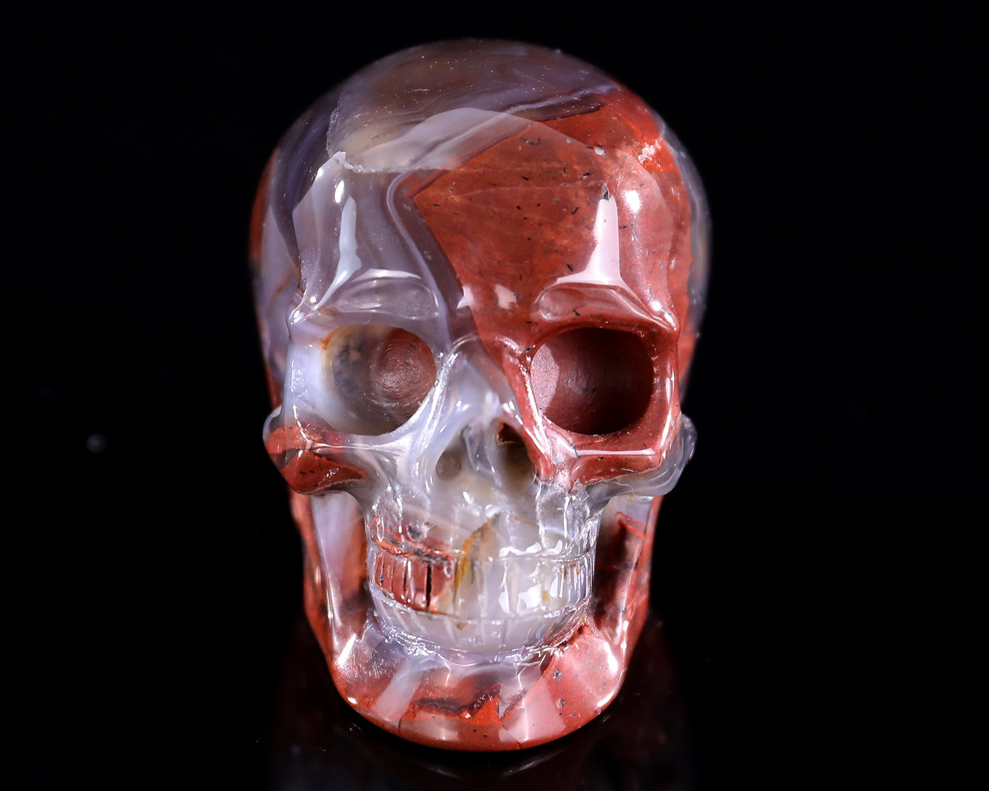 3.0" Hot Lava Agate Hand Carved Crystal Realistic Skull Sculpture