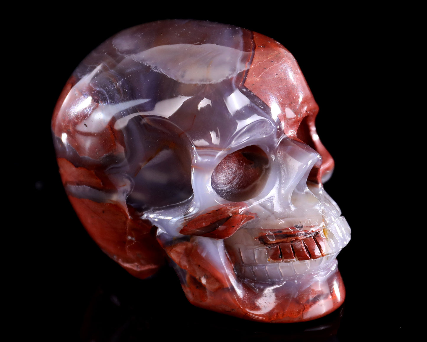 3.0" Hot Lava Agate Hand Carved Crystal Realistic Skull Sculpture