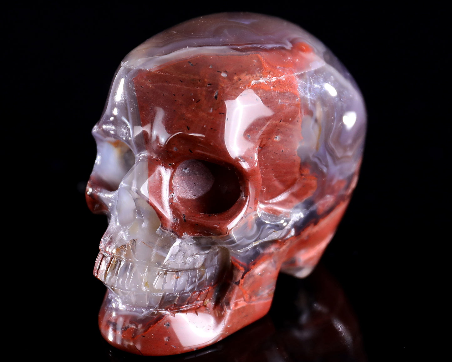 3.0" Hot Lava Agate Hand Carved Crystal Realistic Skull Sculpture