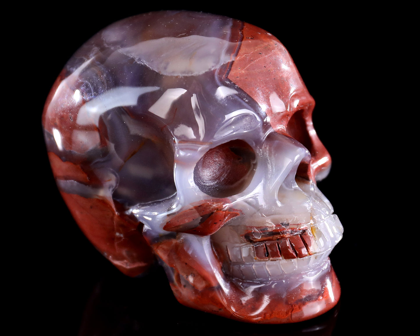 3.0" Hot Lava Agate Hand Carved Crystal Realistic Skull Sculpture