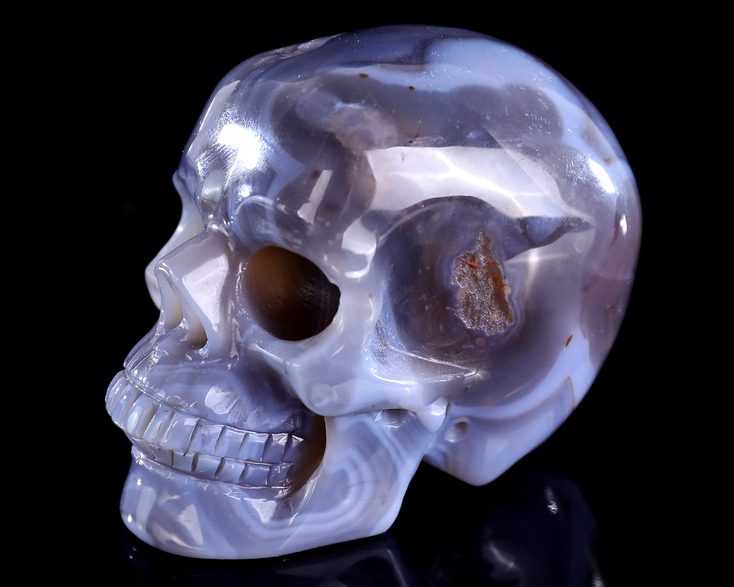 3.0" Hot Lava Agate Hand Carved Crystal Realistic Skull Sculpture