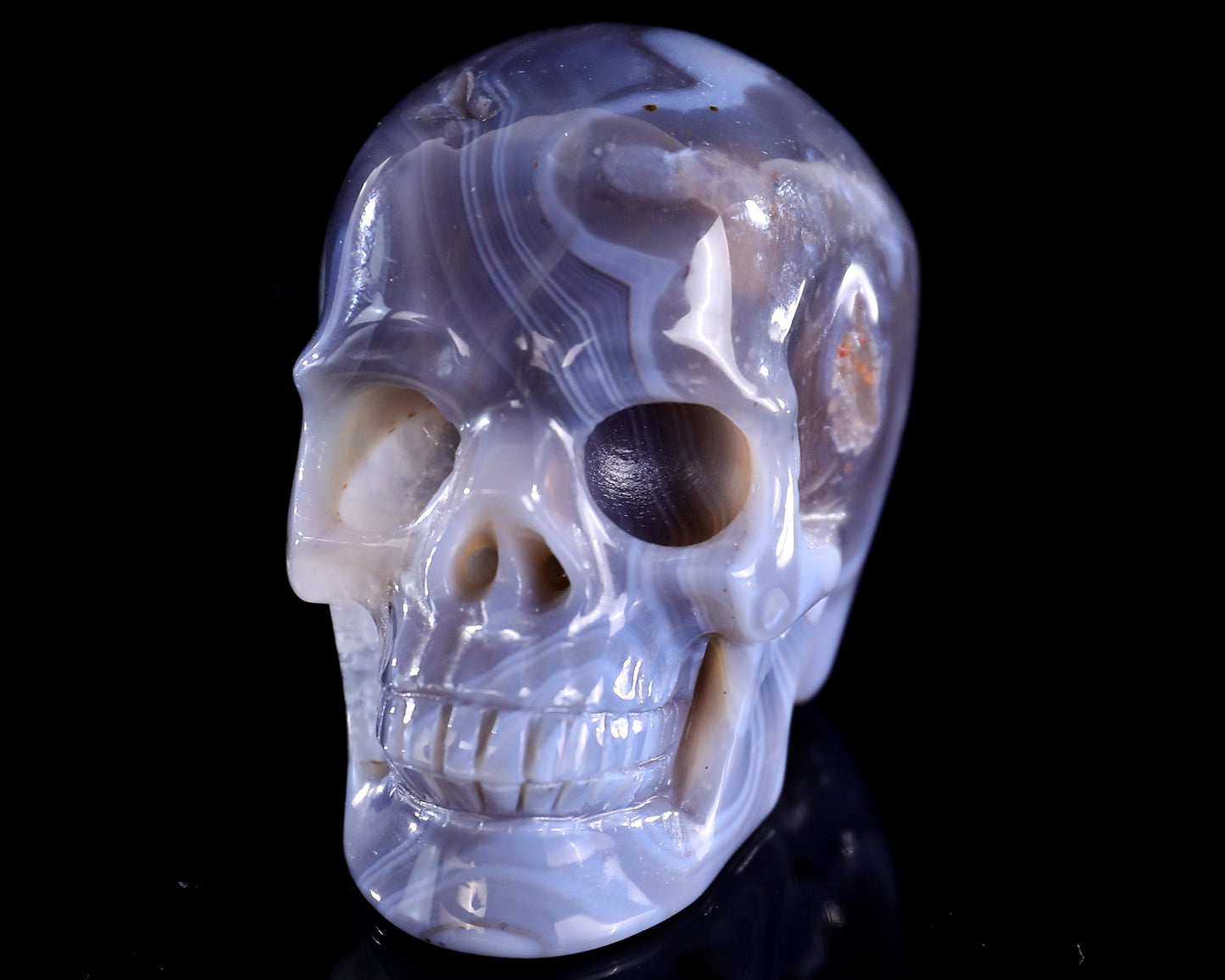 3.0" Hot Lava Agate Hand Carved Crystal Realistic Skull Sculpture