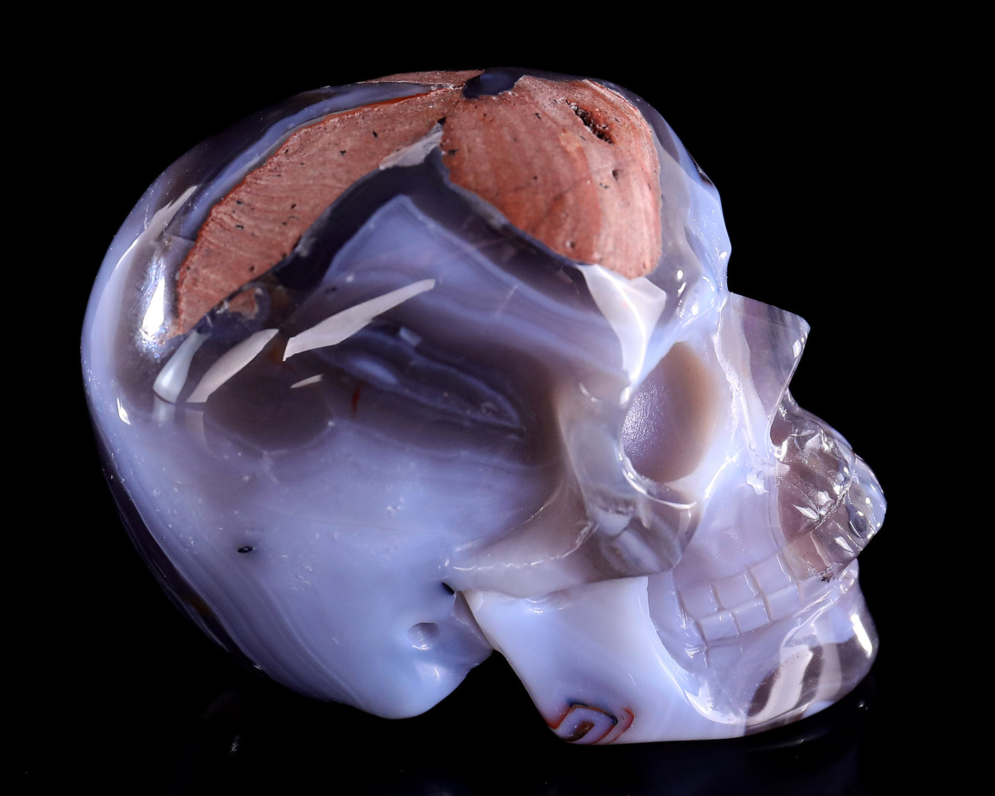 3.0" Hot Lava Agate Hand Carved Crystal Realistic Skull Sculpture
