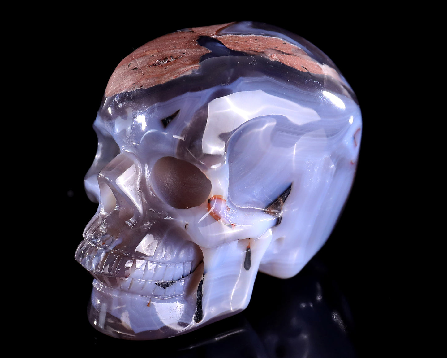 3.0" Hot Lava Agate Hand Carved Crystal Realistic Skull Sculpture