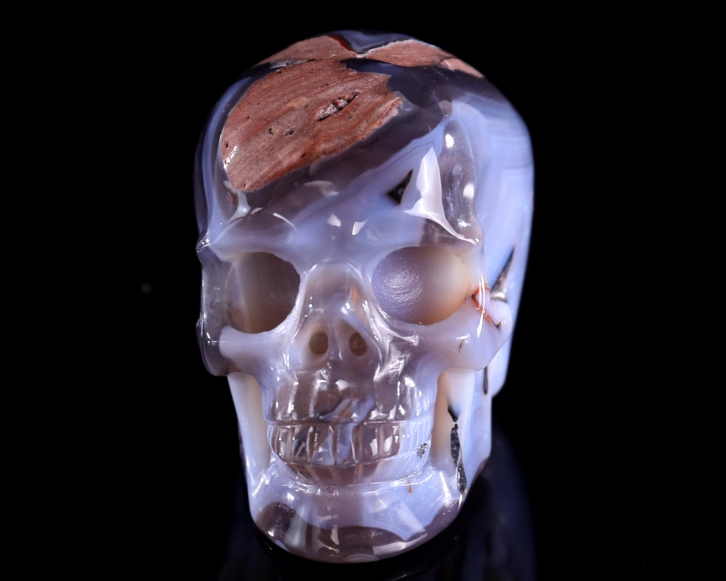 3.0" Hot Lava Agate Hand Carved Crystal Realistic Skull Sculpture